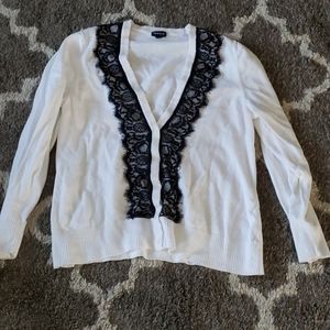 Button down cardigan with black lace detail